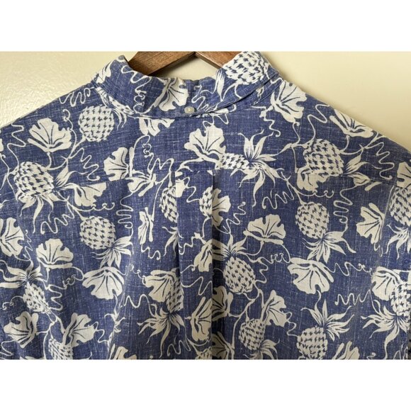 Reyn Spooner Hawaiian Shirt Large Blue Floral Pineapple Short Sleeve Classic Fit - Picture 7 of 12